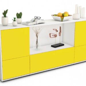 Sideboard - Elvezia - Design Farbakzent - Freistehend mit Push to Open 180 cm Weiss - Front Mint  Bestellnummer:1020301441