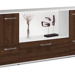 Sideboard - Elvezia - Design Holzdekor - Freistehend mit Griffe 180 cm Weiss - Front Eiche  Bestellnummer:1020301448