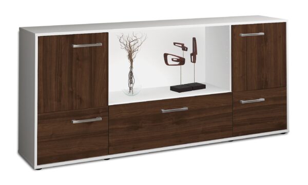 Sideboard - Elvezia - Design Holzdekor - Freistehend mit Griffe 180 cm Weiss - Front Eiche  Bestellnummer:1020301448