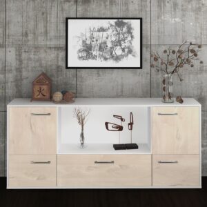 Sideboard - Elvezia - Design Holzdekor - Freistehend mit Griffe 180 cm Weiss - Front Walnuss  Bestellnummer:1020301449