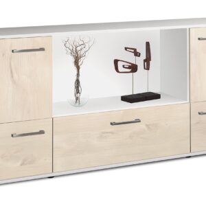 Sideboard - Elvezia - Design Holzdekor - Freistehend mit Griffe 180 cm Weiss - Front Zeder  Bestellnummer:1020301451