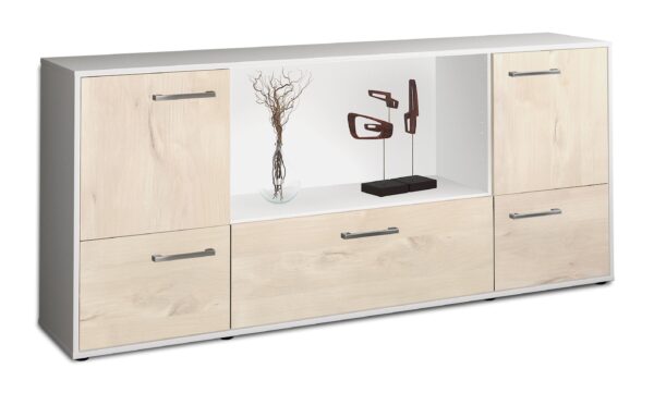 Sideboard - Elvezia - Design Holzdekor - Freistehend mit Griffe 180 cm Weiss - Front Zeder  Bestellnummer:1020301451