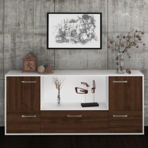 Sideboard - Elvezia - Design Holzdekor - Freistehend mit Griffe 180 cm Weiss - Front Treibholz  Bestellnummer:1020301452