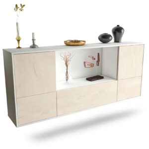 Sideboard - Elvezia - Design Holzdekor - Wandmontage mit Push to Open 180 cm Weiss - Front Zeder  Bestellnummer:1020301468