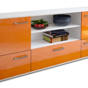 Sideboard - Emanuela - Design Hochglanz - Freistehend mit Griffe 180 cm Weiss - Front Orange  Bestellnummer:1020301657