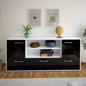 Sideboard - Emanuela - Design Hochglanz - Freistehend mit Griffe 180 cm Weiss - Front Grau  Bestellnummer:1020301661