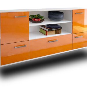 Sideboard - Emanuela - Design Hochglanz - Wandmontage mit Griffe 180 cm Weiss - Front Orange  Bestellnummer:1020301691