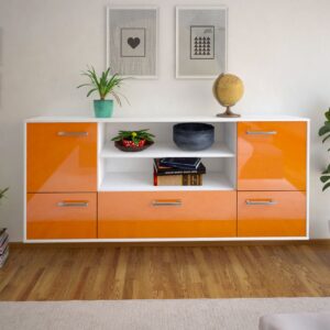 Sideboard - Emanuela - Design Hochglanz - Wandmontage mit Griffe 180 cm Weiss - Front Schwarz  Bestellnummer:1020301692