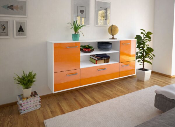 Sideboard - Emanuela - Design Hochglanz - Wandmontage mit Griffe 180 cm Weiss - Front Wei?  Bestellnummer:1020301693