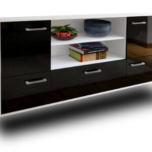 Sideboard - Emanuela - Design Hochglanz - Wandmontage mit Griffe 180 cm Weiss - Front Gr?n  Bestellnummer:1020301694