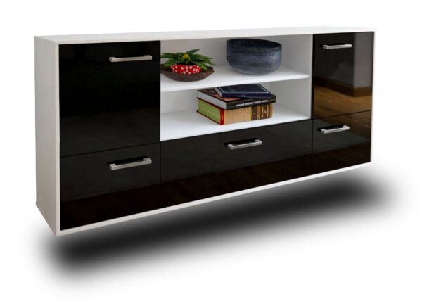 Sideboard - Emanuela - Design Hochglanz - Wandmontage mit Griffe 180 cm Weiss - Front Gr?n  Bestellnummer:1020301694