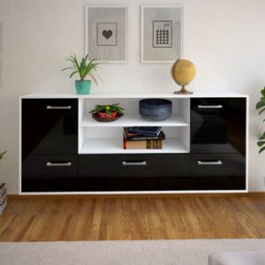 Sideboard - Emanuela - Design Hochglanz - Wandmontage mit Griffe 180 cm Weiss - Front Grau  Bestellnummer:1020301695