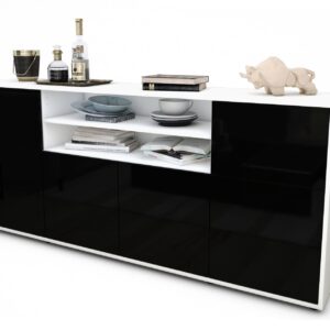 Sideboard - Emilia - Design Hochglanz - Freistehend mit Push to Open 180 cm Weiss - Front Orange  Bestellnummer:1020302048