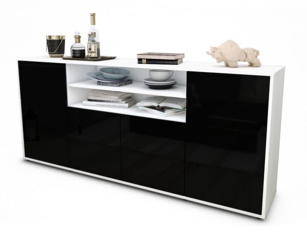 Sideboard - Emilia - Design Hochglanz - Freistehend mit Push to Open 180 cm Weiss - Front Orange  Bestellnummer:1020302048