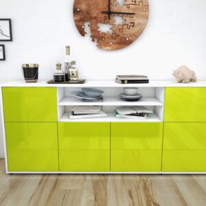 Sideboard - Emilia - Design Hochglanz - Freistehend mit Push to Open 180 cm Weiss - Front Schwarz  Bestellnummer:1020302049