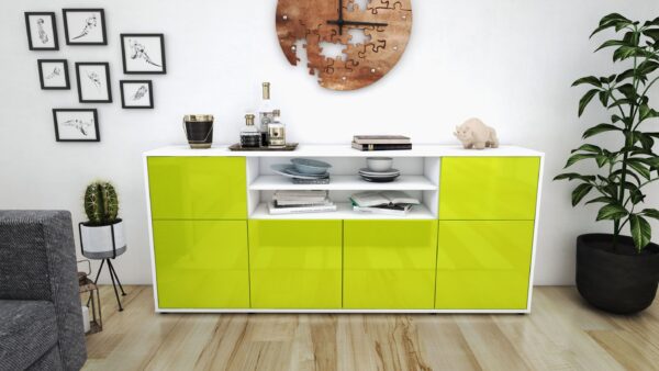 Sideboard - Emilia - Design Hochglanz - Freistehend mit Push to Open 180 cm Weiss - Front Schwarz  Bestellnummer:1020302049