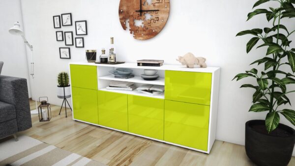 Sideboard - Emilia - Design Hochglanz - Freistehend mit Push to Open 180 cm Weiss - Front Wei?  Bestellnummer:1020302050