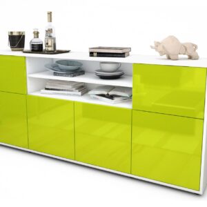 Sideboard - Emilia - Design Hochglanz - Freistehend mit Push to Open 180 cm Weiss - Front Gr?n  Bestellnummer:1020302051