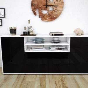 Sideboard - Emilia - Design Hochglanz - Freistehend mit Push to Open 180 cm Weiss - Front Grau  Bestellnummer:1020302052