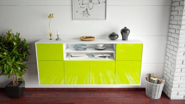 Sideboard - Emilia - Design Hochglanz - Wandmontage mit Push to Open 180 cm Weiss - Front Schwarz  Bestellnummer:1020302083