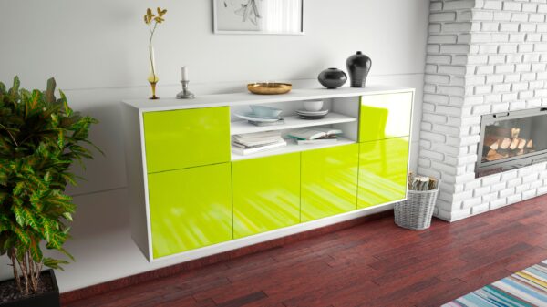 Sideboard - Emilia - Design Hochglanz - Wandmontage mit Push to Open 180 cm Weiss - Front Wei?  Bestellnummer:1020302084