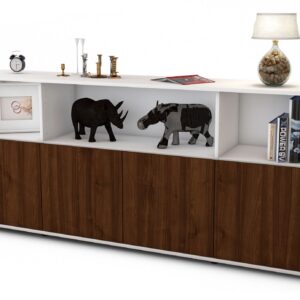 Sideboard - Enrica - Design Holzdekor - Freistehend mit Push to Open 180 cm Weiss - Front Zeder  Bestellnummer:1020302250