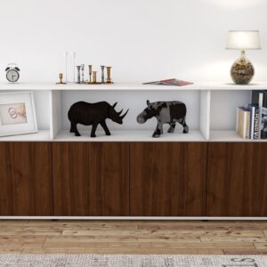 Sideboard - Enrica - Design Holzdekor - Freistehend mit Push to Open 180 cm Weiss - Front Treibholz  Bestellnummer:1020302251