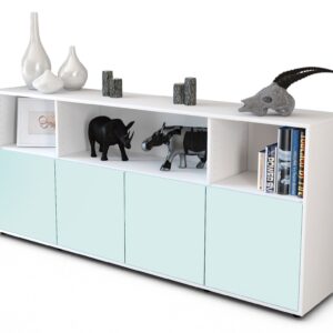 Sideboard - Enrica - Design Farbakzent - Freistehend mit Push to Open 180 cm Weiss - Front Mint  Bestellnummer:1020302257