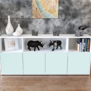 Sideboard - Enrica - Design Farbakzent - Freistehend mit Push to Open 180 cm Weiss - Front Gelb  Bestellnummer:1020302258