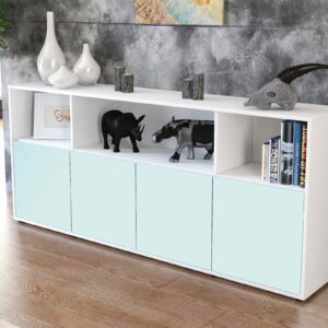 Sideboard - Enrica - Design Farbakzent - Freistehend mit Push to Open 180 cm Weiss - Front Lila  Bestellnummer:1020302259