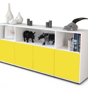 Sideboard - Enrica - Design Farbakzent - Freistehend mit Push to Open 180 cm Weiss - Front T?rkis  Bestellnummer:1020302260