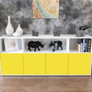 Sideboard - Enrica - Design Farbakzent - Freistehend mit Push to Open 180 cm Weiss - Front Rot  Bestellnummer:1020302261