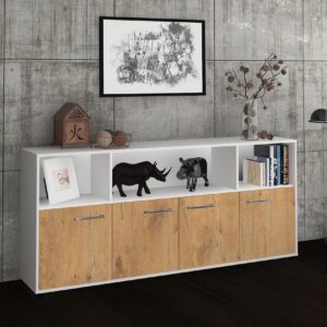 Sideboard - Enrica - Design Holzdekor - Freistehend mit Griffe 180 cm Weiss - Front Pinie  Bestellnummer:1020302266