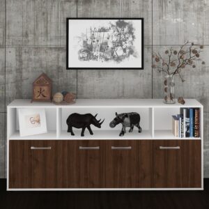 Sideboard - Enrica - Design Holzdekor - Freistehend mit Griffe 180 cm Weiss - Front Treibholz  Bestellnummer:1020302268