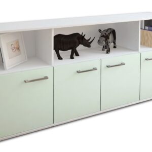 Sideboard - Enrica - Design Farbakzent - Freistehend mit Griffe 180 cm Weiss - Front Mint  Bestellnummer:1020302274