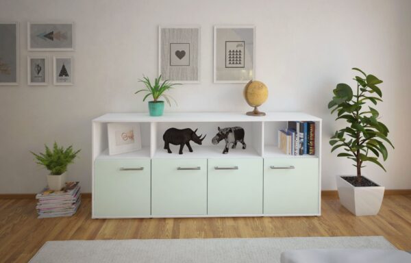 Sideboard - Enrica - Design Farbakzent - Freistehend mit Griffe 180 cm Weiss - Front Gelb  Bestellnummer:1020302275