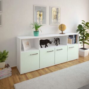 Sideboard - Enrica - Design Farbakzent - Freistehend mit Griffe 180 cm Weiss - Front Lila  Bestellnummer:1020302276