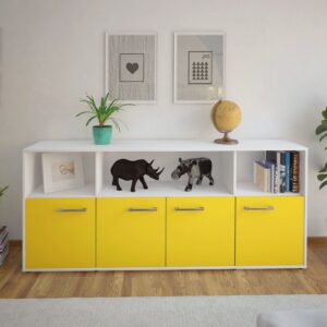 Sideboard - Enrica - Design Farbakzent - Freistehend mit Griffe 180 cm Weiss - Front Rot  Bestellnummer:1020302278