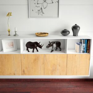 Sideboard - Enrica - Design Holzdekor - Wandmontage mit Push to Open 180 cm Weiss - Front Walnuss  Bestellnummer:1020302282