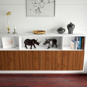 Sideboard - Enrica - Design Holzdekor - Wandmontage mit Push to Open 180 cm Weiss - Front Treibholz  Bestellnummer:1020302285