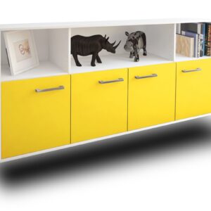 Sideboard - Enrica - Design Farbakzent - Wandmontage mit Griffe 180 cm Weiss - Front T?rkis  Bestellnummer:1020302311