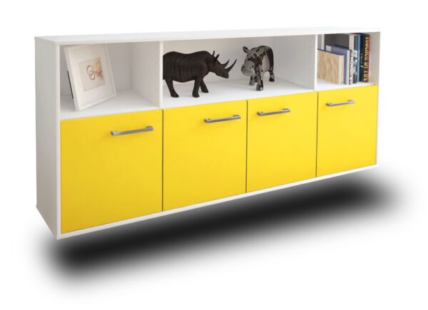 Sideboard - Enrica - Design Farbakzent - Wandmontage mit Griffe 180 cm Weiss - Front T?rkis  Bestellnummer:1020302311