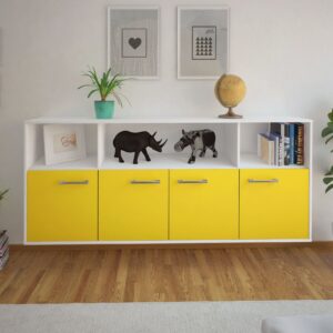 Sideboard - Enrica - Design Farbakzent - Wandmontage mit Griffe 180 cm Weiss - Front Rot  Bestellnummer:1020302312