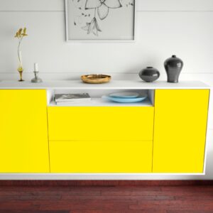 Sideboard - Erina - Design Farbakzent - Wandmontage mit Push to Open 180 cm Weiss - Front Mint  Bestellnummer:1020302699