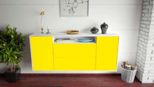 Sideboard - Erina - Design Farbakzent - Wandmontage mit Push to Open 180 cm Weiss - Front Mint  Bestellnummer:1020302699