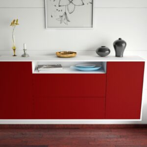 Sideboard - Erina - Design Farbakzent - Wandmontage mit Push to Open 180 cm Weiss - Front Gelb  Bestellnummer:1020302700