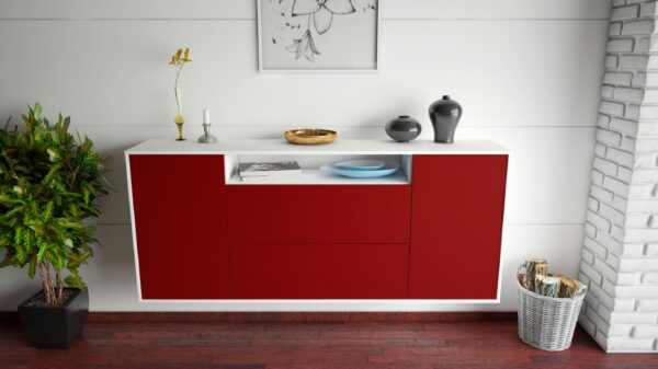 Sideboard - Erina - Design Farbakzent - Wandmontage mit Push to Open 180 cm Weiss - Front Gelb  Bestellnummer:1020302700