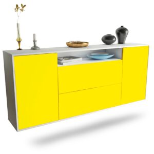 Sideboard - Erina - Design Farbakzent - Wandmontage mit Push to Open 180 cm Weiss - Front T?rkis  Bestellnummer:1020302702