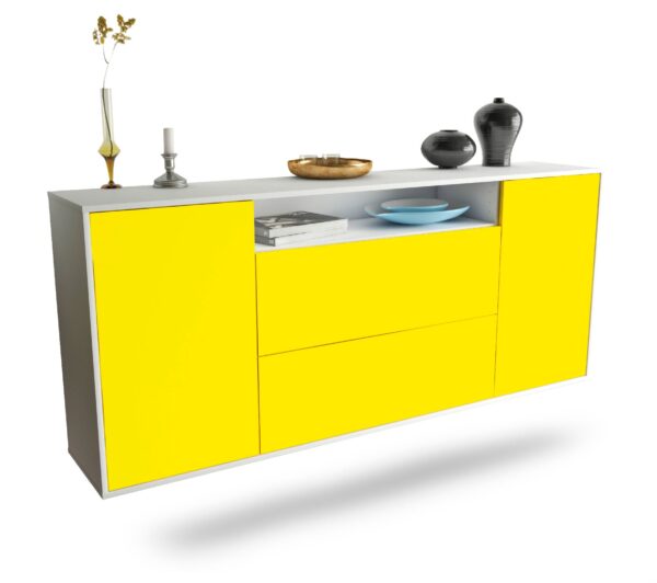 Sideboard - Erina - Design Farbakzent - Wandmontage mit Push to Open 180 cm Weiss - Front T?rkis  Bestellnummer:1020302702