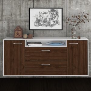 Sideboard - Erina - Design Holzdekor - Wandmontage mit Griffe 180 cm Weiss - Front Eiche  Bestellnummer:1020302706